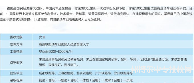 貴州省貴陽市中山科技學(xué)校高鐵動車組高級乘務(wù)員方向?qū)I(yè)介紹